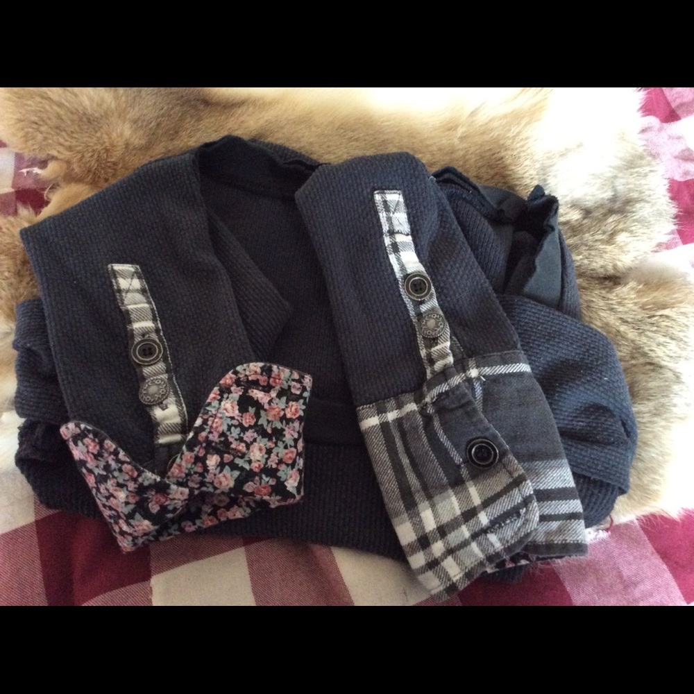Free People Lou Flannel Button Cuff Waffle Thermal